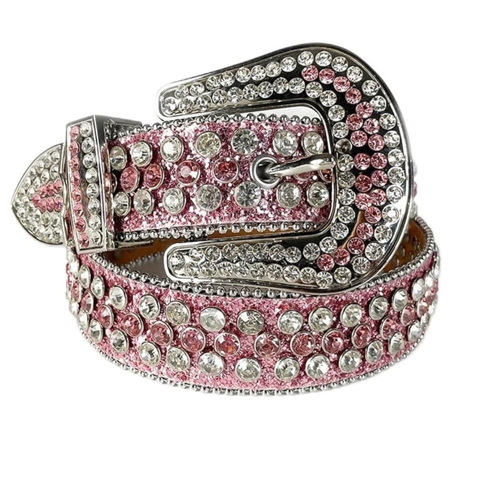Western Crystal Embellished Pink and Silver Belt